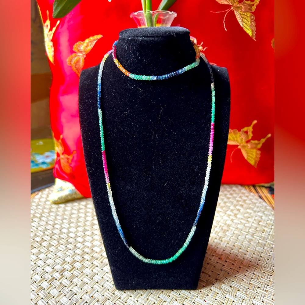 Sapphire, genuine, multicolor beaded necklace and bracelet set.